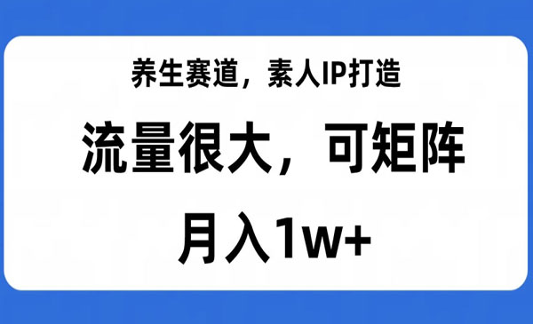 《养生赛道素人IP打造》流量很大，可矩阵，月入1w+_wwz