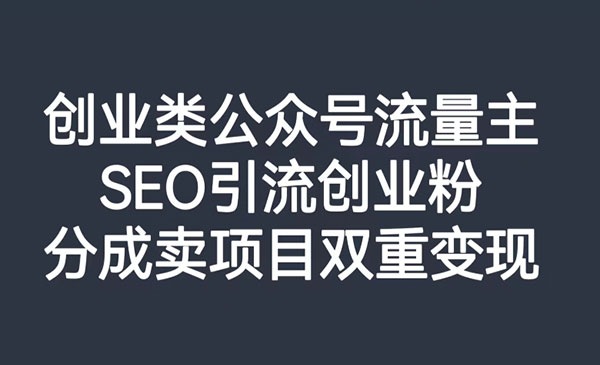 《创业类公众号流量主项目》SEO引流创业粉，分成卖项目双重变现_wwz