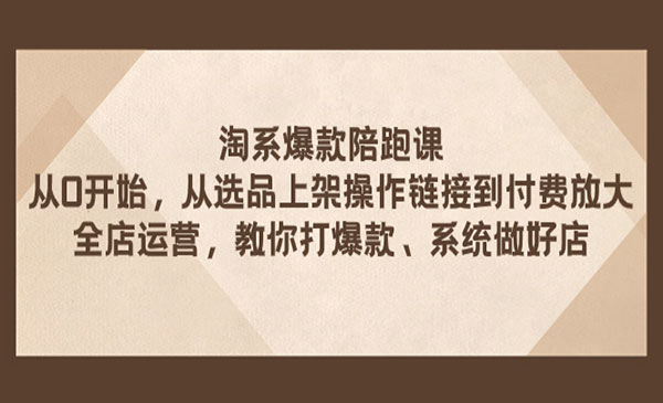 《淘系爆款陪跑课》从选品上架操作链接到付费放大 全店运营 打爆款 系统做好店_wwz