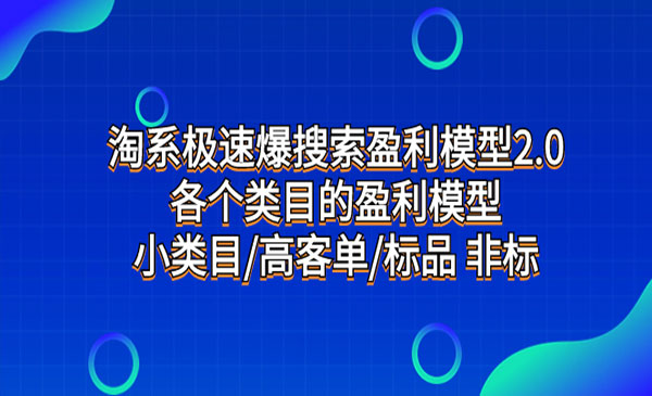 《淘系极速爆搜索盈利模型2.0》各个类目的盈利模型，小类目/高客单/标品 非标_wwz