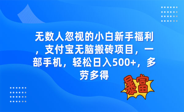 《支付宝无脑搬砖项目》一部手机即可操作，轻松日入500+_wwz